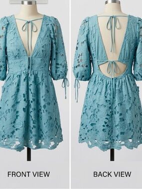 Storia Blue Floral Eyelet Mini Dress Medium NWOT $108